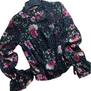 2/$30 Derek Heart S black & red rose Victorian sheer chiffon top NWT